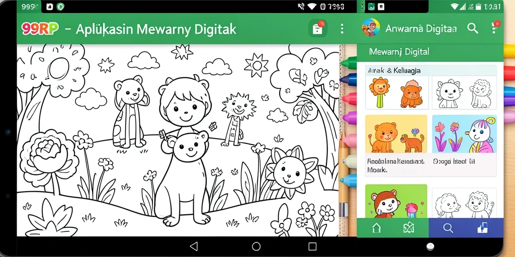 Antarmuka aplikasi Mewarnai Digital yang menarik dan interaktif.