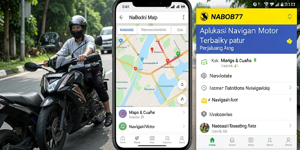 Antarmuka <strong>NABOB77</strong> menampilkan peta navigasi yang jelas dan informatif untuk pengendara motor.